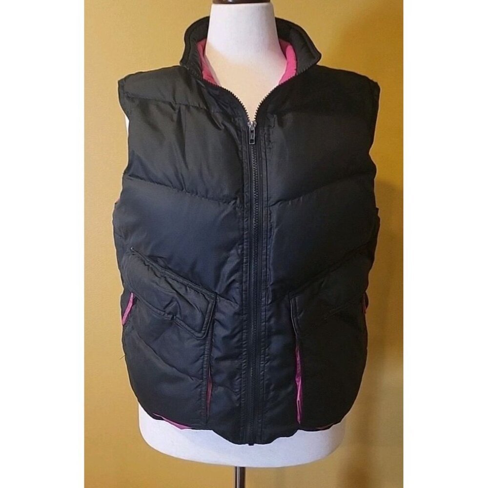 Haute Route Black Pink Down Filled Puffer Vest Womens Large Pockets‎ HRPC6 EUC